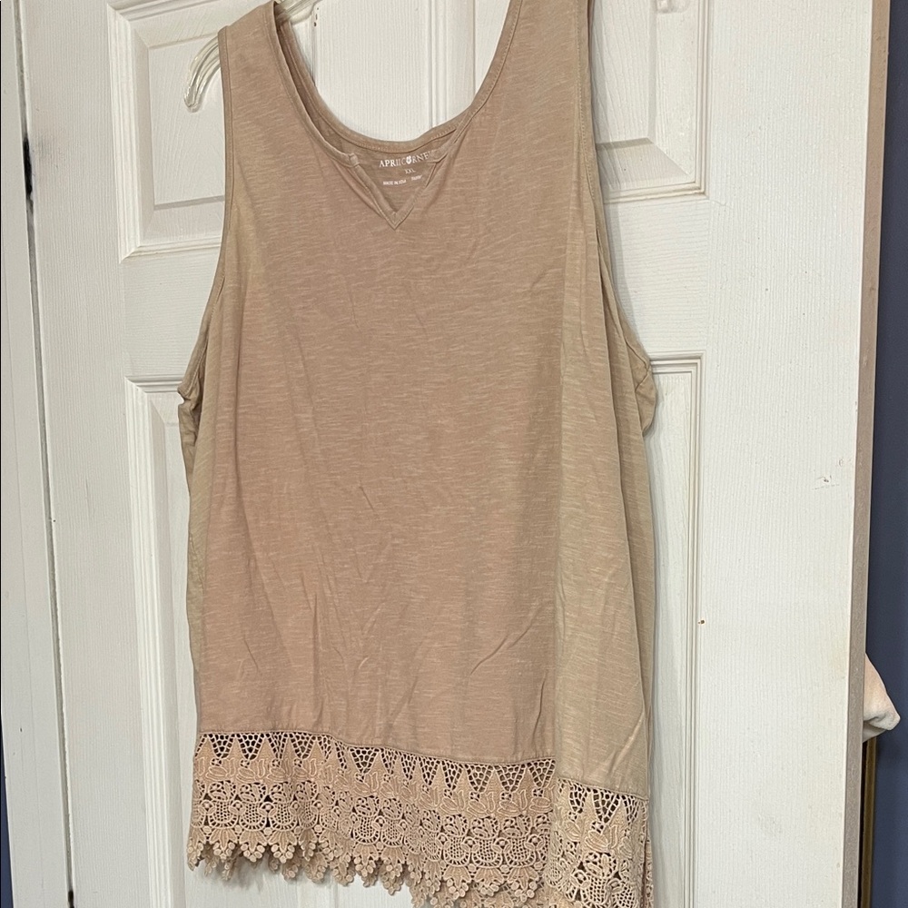 April Cornell Tan Lace Hem Tank Top